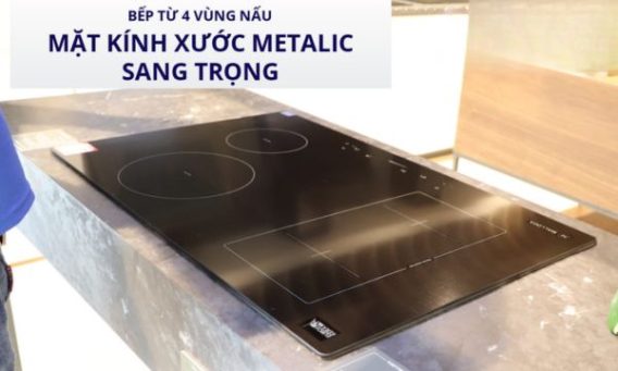 Bếp từ 4 vùng nấu Malloca MH 04I BM / Kính Eurokera, dạng xước Metalic kiểu mới 7 Mặt kính Metalic độc đáo