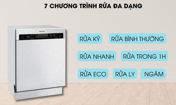 Máy rửa chén âm tủ Malloca WQP12-J7309K E5 12 WQP12-J7309K E5 7 chương trình rửa đa dạng