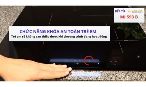 Bếp từ 3 vùng nấu Malloca MI 593B / Nhập khẩu Tây Ban Nha, kính Schott Ceran 8 Yên tâm hơn với chức năng khóa an toàn trẻ em