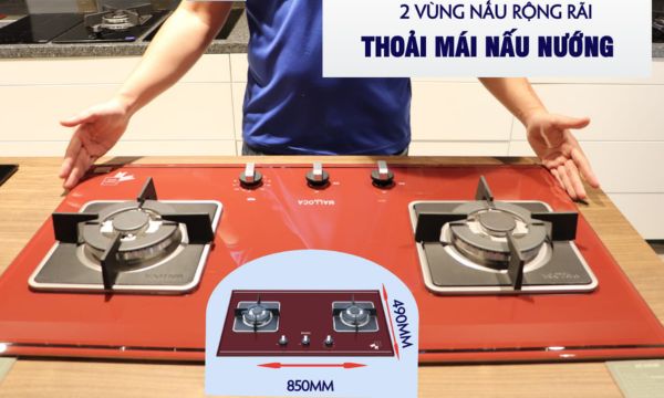 Bếp gas âm 2 vùng nấu Malloca AS 9402R / màu đỏ 11 A S 9402R 2 vùng nấu rộng rãi