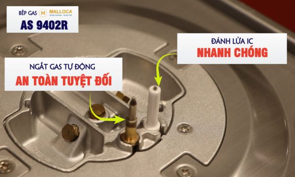 Bếp gas âm 2 vùng nấu Malloca AS 9402R / màu đỏ 10 A S 9402R đánh lửa bằng IC siêu nhạy