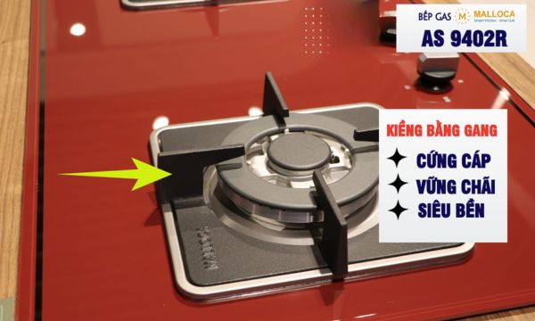 Bếp gas âm 2 vùng nấu Malloca AS 9402R / màu đỏ 8 A S 9402R kiềng gang chắc chắn
