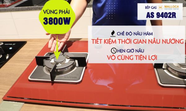 Bếp gas âm 2 vùng nấu Malloca AS 9402R / màu đỏ 12 A S 9402R vùng bếp phải