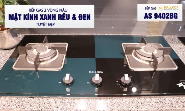 Bếp gas âm 2 vùng nấu Malloca AS 9402BG/ Màu đen + Xanh 9 AS 9402BG 2 màu xanh đen đẹp mắt
