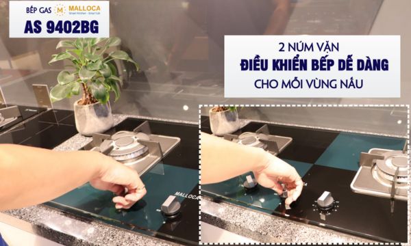 Bếp gas âm 2 vùng nấu Malloca AS 9402BG/ Màu đen + Xanh 17 AS 9402BG điều khiển núm vặn dễ dàng