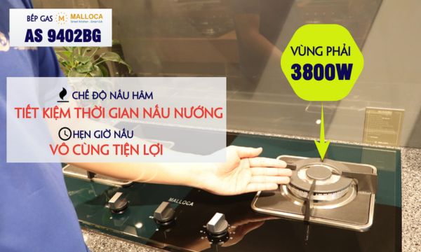 Bếp gas âm 2 vùng nấu Malloca AS 9402BG/ Màu đen + Xanh 11 AS 9402BG vùng nấu phải