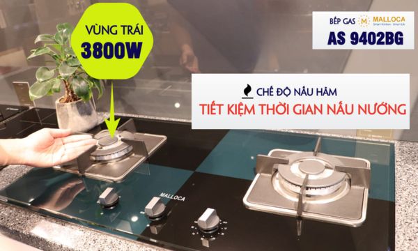 Bếp gas âm 2 vùng nấu Malloca AS 9402BG/ Màu đen + Xanh 12 AS 9402BG vùng nấu trái