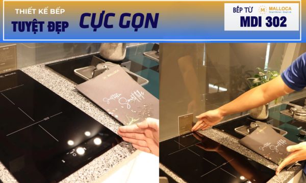 Bếp từ 2 vùng nấu Malloca MDI 302 / Nhập khẩu Tây Ban Nha, kiểu Domino, kính Schott Ceran 8 MDI 302 thiết kế nhỏ gọn