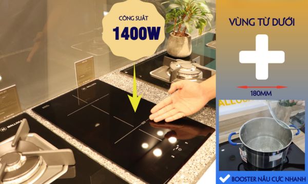 Bếp từ 2 vùng nấu Malloca MDI 302 / Nhập khẩu Tây Ban Nha, kiểu Domino, kính Schott Ceran 11 MDI 302 vùng từ dưới