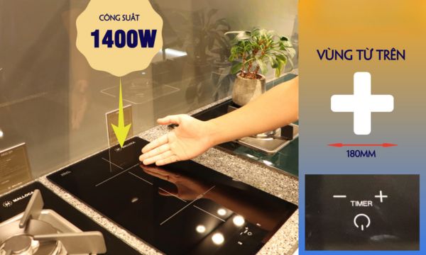 Bếp từ 2 vùng nấu Malloca MDI 302 / Nhập khẩu Tây Ban Nha, kiểu Domino, kính Schott Ceran 10 MDI 302 vùng từ trên