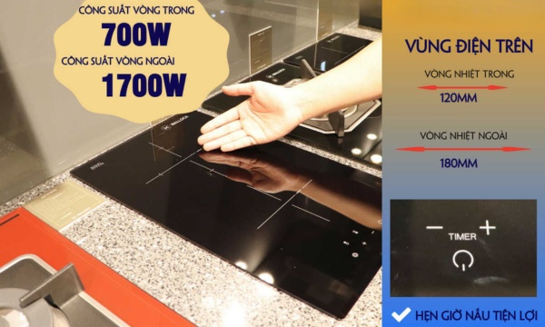 Bếp hồng ngoại 2 vùng nấu Malloca MDR 302 / Nhậ khẩu Tây Ban Nha, kiểu Domino, kính Schott Ceran 12 MDR 302 vùng điện trên