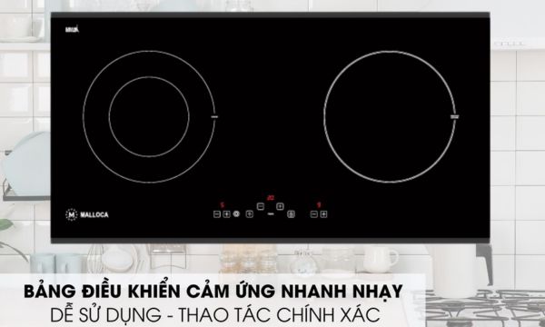 Bếp điện từ 2 vùng nấu Malloca MH 02IR D / Bếp 1 điện 1 từ, Kính Eurokera 11 MH-02IR D điều khiển cảm ứng