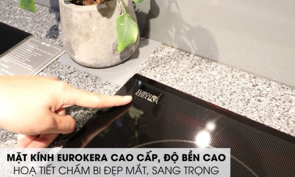 Bếp điện từ 2 vùng nấu Malloca MH 02IR D / Bếp 1 điện 1 từ, Kính Eurokera 8 MH-02IR D mặt kính chấm bi cao cấp