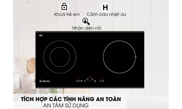 Bếp điện từ 2 vùng nấu Malloca MH 02IR D / Bếp 1 điện 1 từ, Kính Eurokera 14 MH-02IR D tính hợp nhiều tính năng