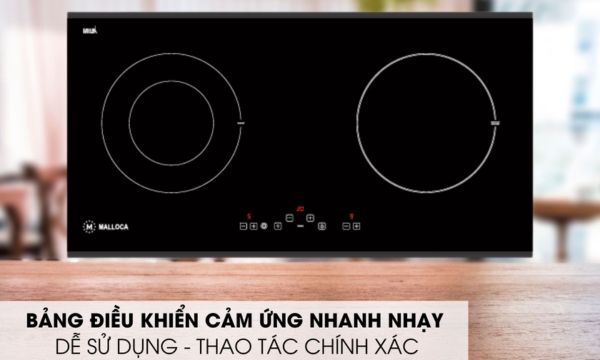 Bếp điện từ 2 vùng nấu Malloca MH-02IR LB / Bếp 1 điện 1 từ, kính Eurokera 10 MH-02IR LB điều khiển cảm ứng