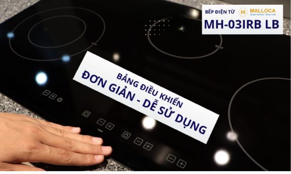 Bếp điện từ 3 vùng nấu Malloca MH-03IRB LB / 2 Vùng từ 1 vùng điện, kính Eurokera 10 MH-03IRB LB bảng điều khiển đơn giản