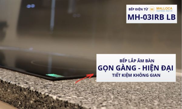 Bếp điện từ 3 vùng nấu Malloca MH-03IRB LB / 2 Vùng từ 1 vùng điện, kính Eurokera 7 MH-03IRB LB lắp âm bàn gọn gàng