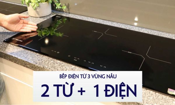 Bếp điện từ 3 vùng nấu Malloca MH-03IRB S / Bếp 2 từ 1 điện, kính Eurokera 9 MH-03IRB thiết kế 3 vùng nấu