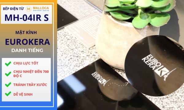 Bếp điện từ 4 vùng nấu Malloca MH-04IR S / 2 Vùng từ 2 vùng điện, kính Eurokera 17 MH-04IR S mặt kính eurokera