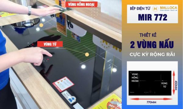 Bếp điện từ 2 vùng nấu Malloca MIR 772 / 1 từ 1 điện / Nhập khẩu Tây Ban Nha, kính Schott Ceran 8 MIR 772 2 vùng nấu tối ưu