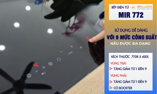 Bếp điện từ 2 vùng nấu Malloca MIR 772 / 1 từ 1 điện / Nhập khẩu Tây Ban Nha, kính Schott Ceran 11 MIR 772 9 mức công suất tối ưu