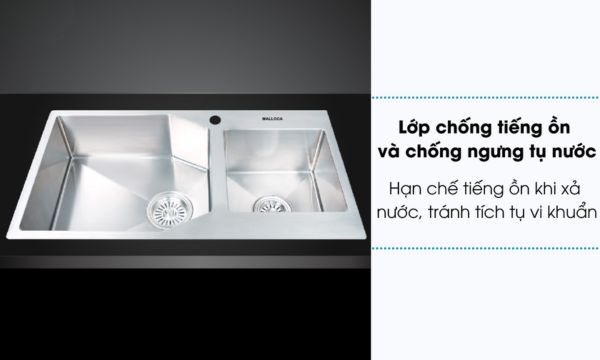 Chậu rửa chén Inox Malloca MS 610A 10 MS 610A lớp chống ồn dưới đáy chậu
