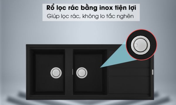 Chậu đá Malloca Nero G-50040 / Màu đen 9 Nero G-50040 rổ lọc rác bằng inox tiện lợi