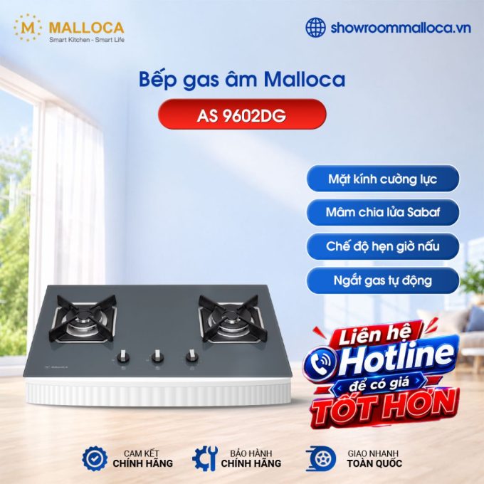 Bếp ga âm 2 vùng nấu Malloca AS 9602DG/ Màu xám