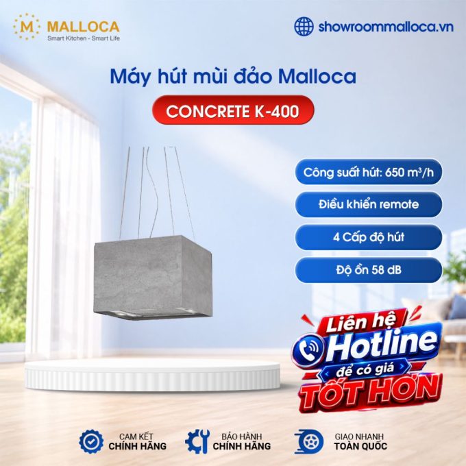 Máy hút mùi đảo Malloca CONCRETE K-400