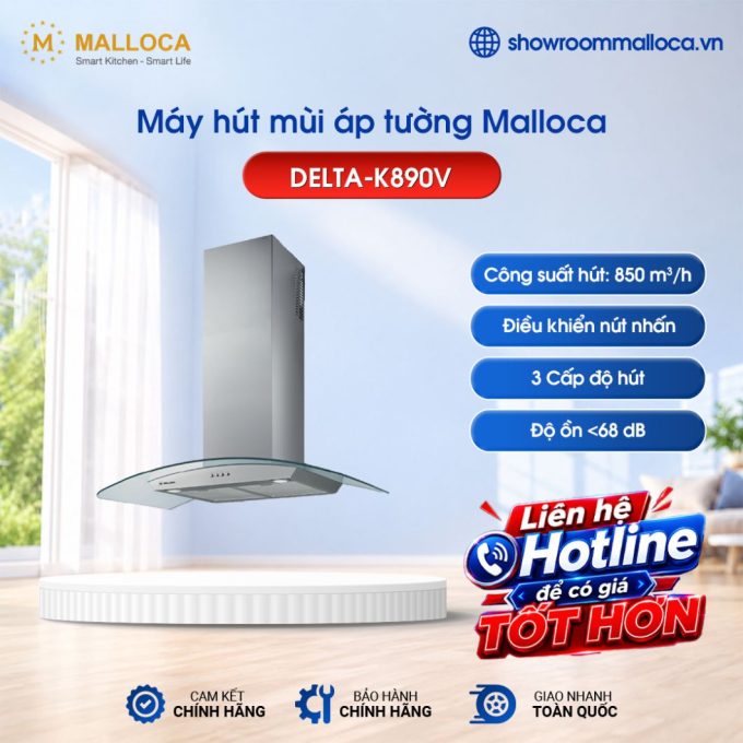 Máy hút mùi áp tường Malloca DELTA-K890V