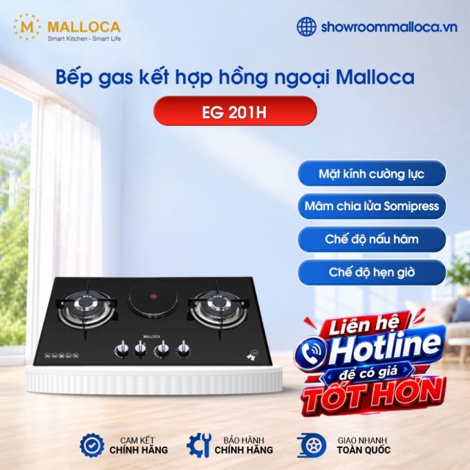 Bếp gas kết hợp hồng ngoại Malloca EG 201H
