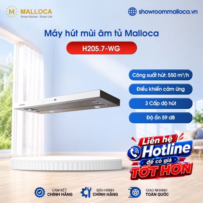 Máy hút mùi âm tủ Malloca H205.7-WG