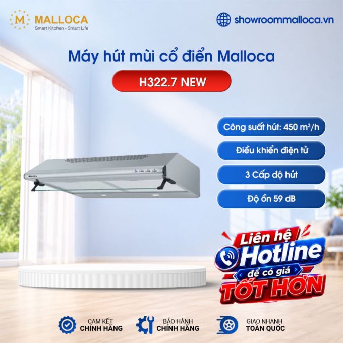 Máy hút mùi cổ điển 70cm Malloca H322.7 New ( Thân inox )