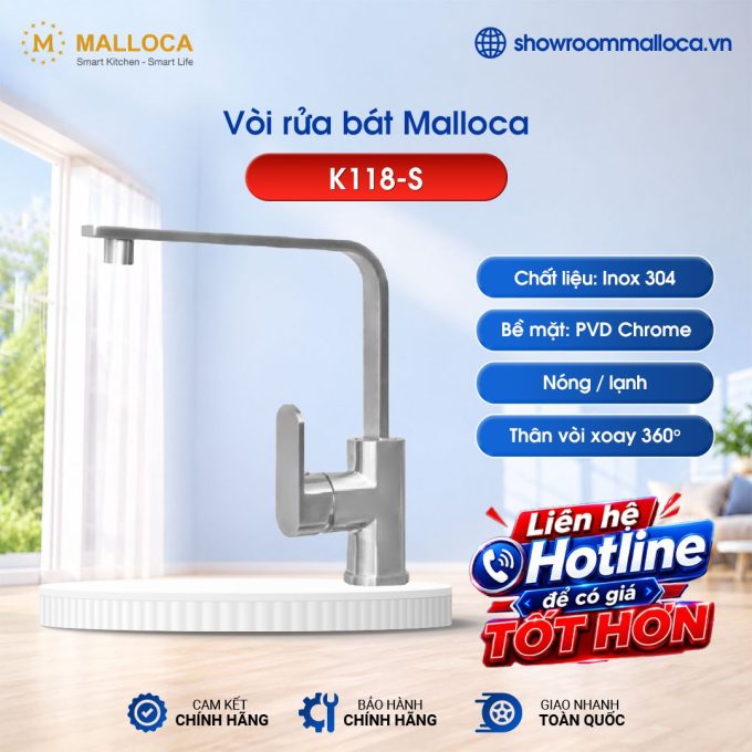 Vòi rửa bát nóng lạnh Malloca K118-S