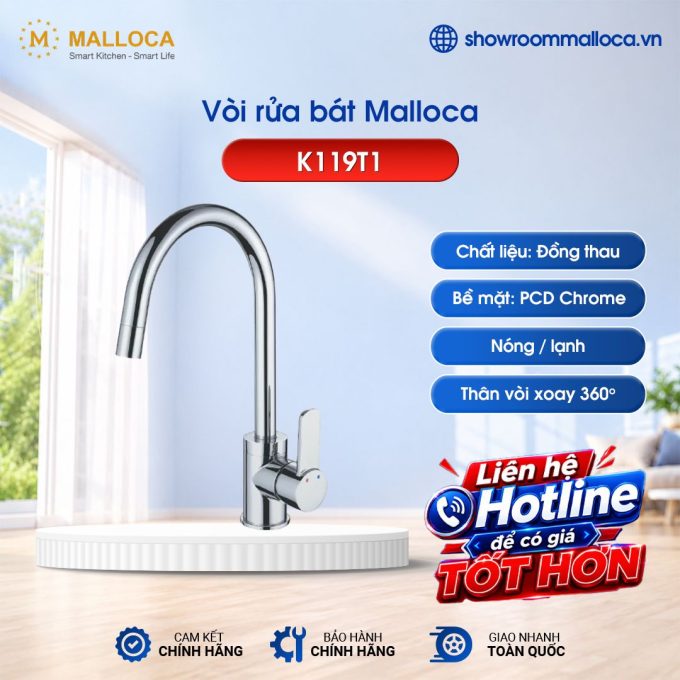 Vòi rửa bát nóng lạnh Malloca K119T1