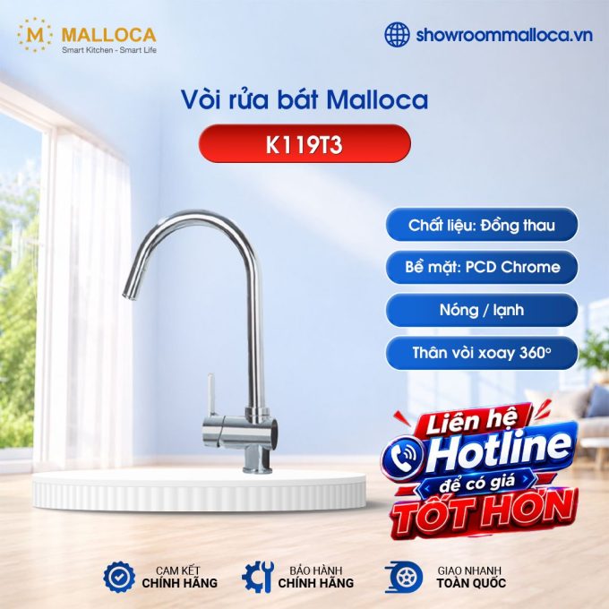 Vòi rửa bát nóng lạnh Malloca K119T3