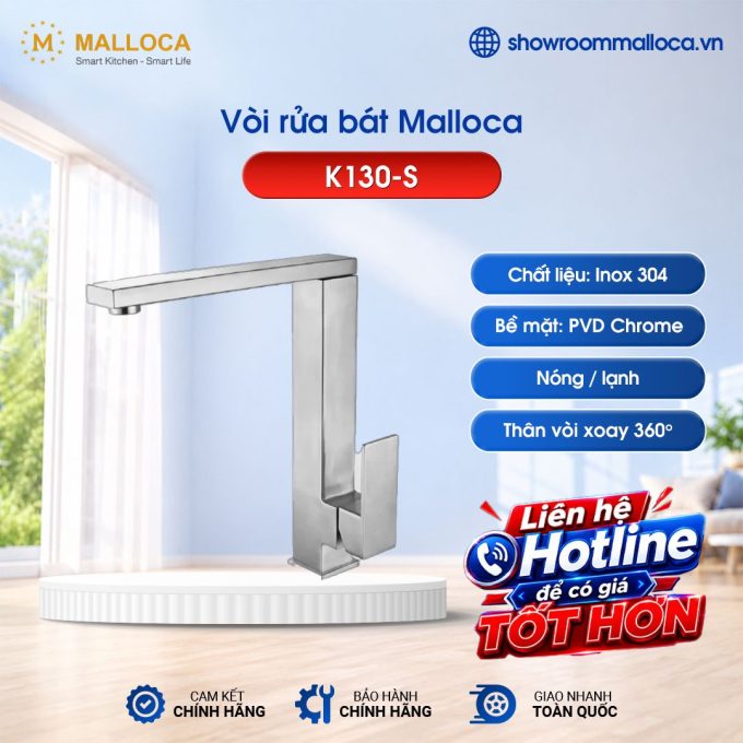 Vòi rửa bát nóng lạnh Malloca K130-S