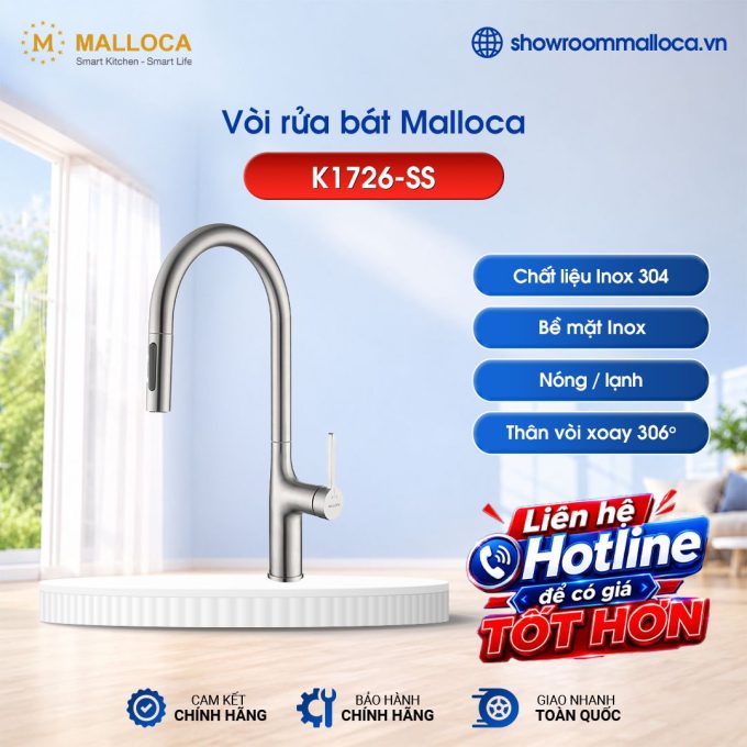 Vòi rửa chén Malloca K1726-SS