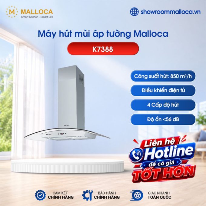 Máy hút mùi áp tường Malloca Luxury K7388