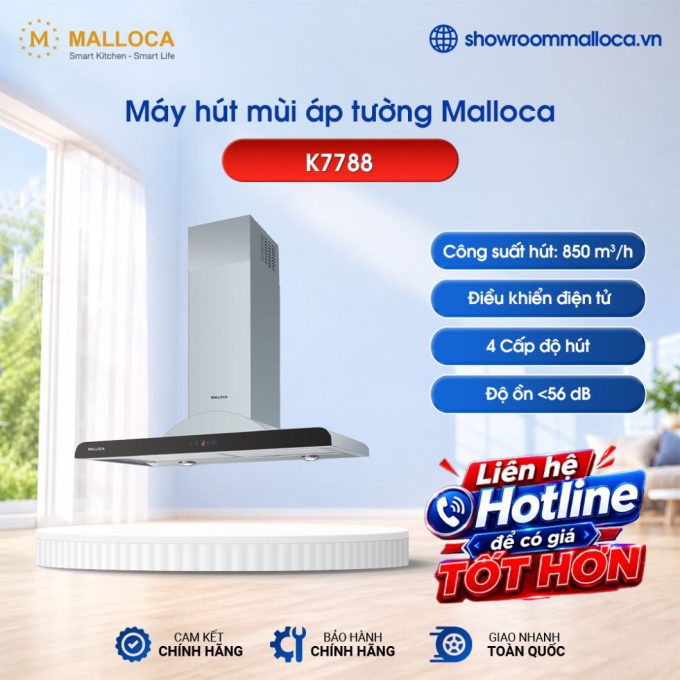 Máy hút mùi áp tường Malloca Luxury K7788