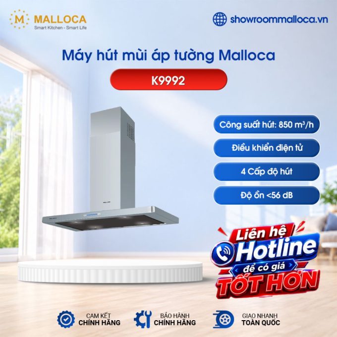 Máy hút mùi áp tường Malloca Luxury K9992