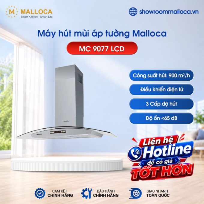 Máy hút mùi áp tường Malloca MC 9077 LCD