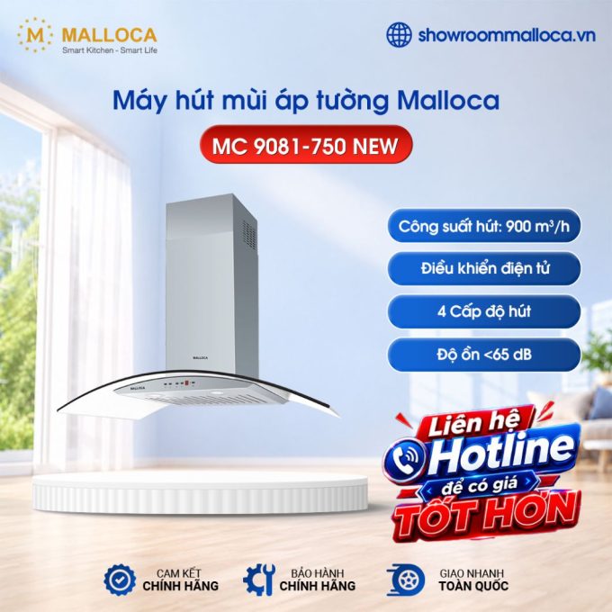 Máy hút mùi áp tường Malloca MC 9081-750 New