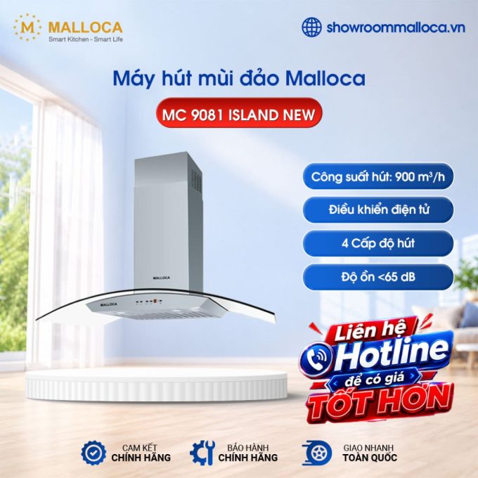 Máy hút mùi đảo Malloca MC 9081 Island New