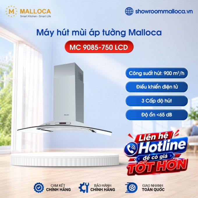 Máy hút mùi áp tường Malloca MC 9085-750 LCD