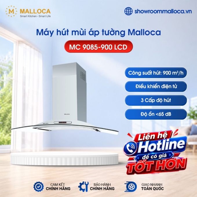 Máy hút mùi áp tường Malloca MC 9085-900 LCD