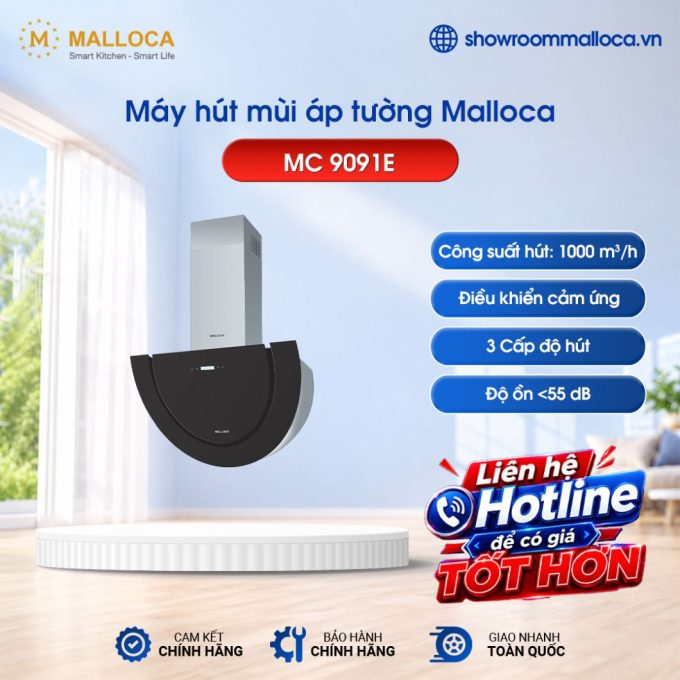 Máy hút mùi áp tường Malloca MC 9091E