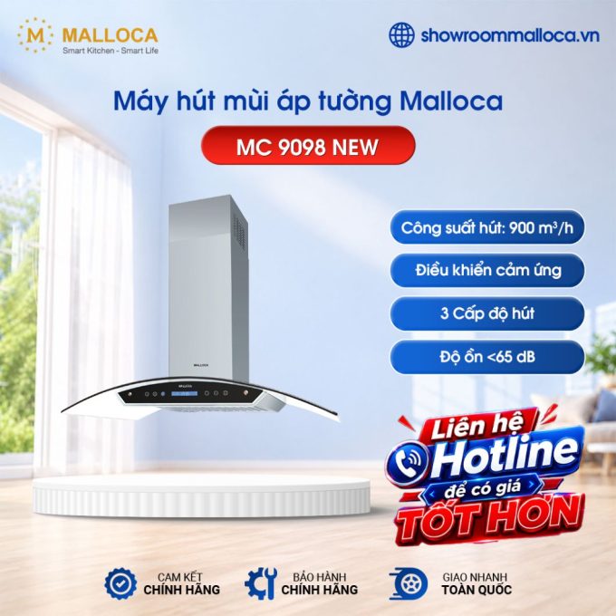 Máy hút mùi áp tường Malloca MC 9098 New