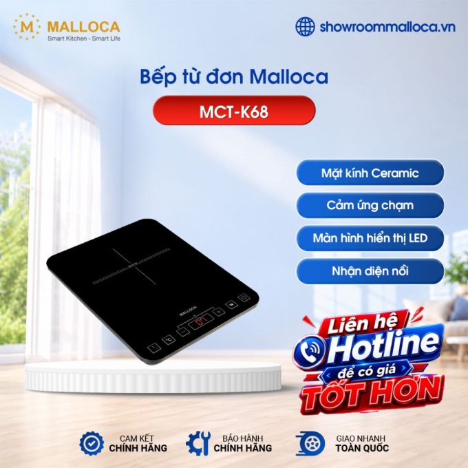 Bếp từ đơn Malloca MCT-K68 / Kính Virtro Ceramic