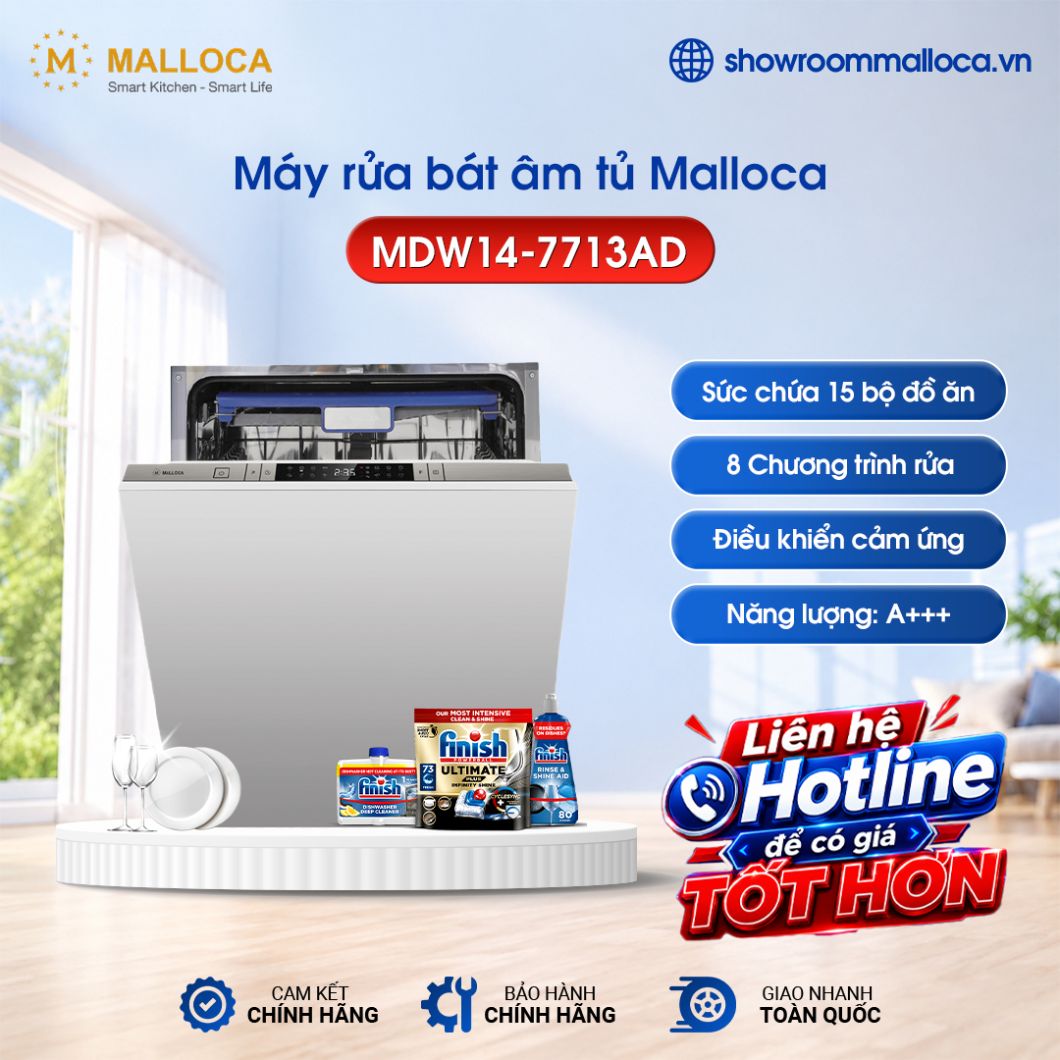 Máy rửa chén âm tủ hoàn toàn Malloca MDW14-7713AD